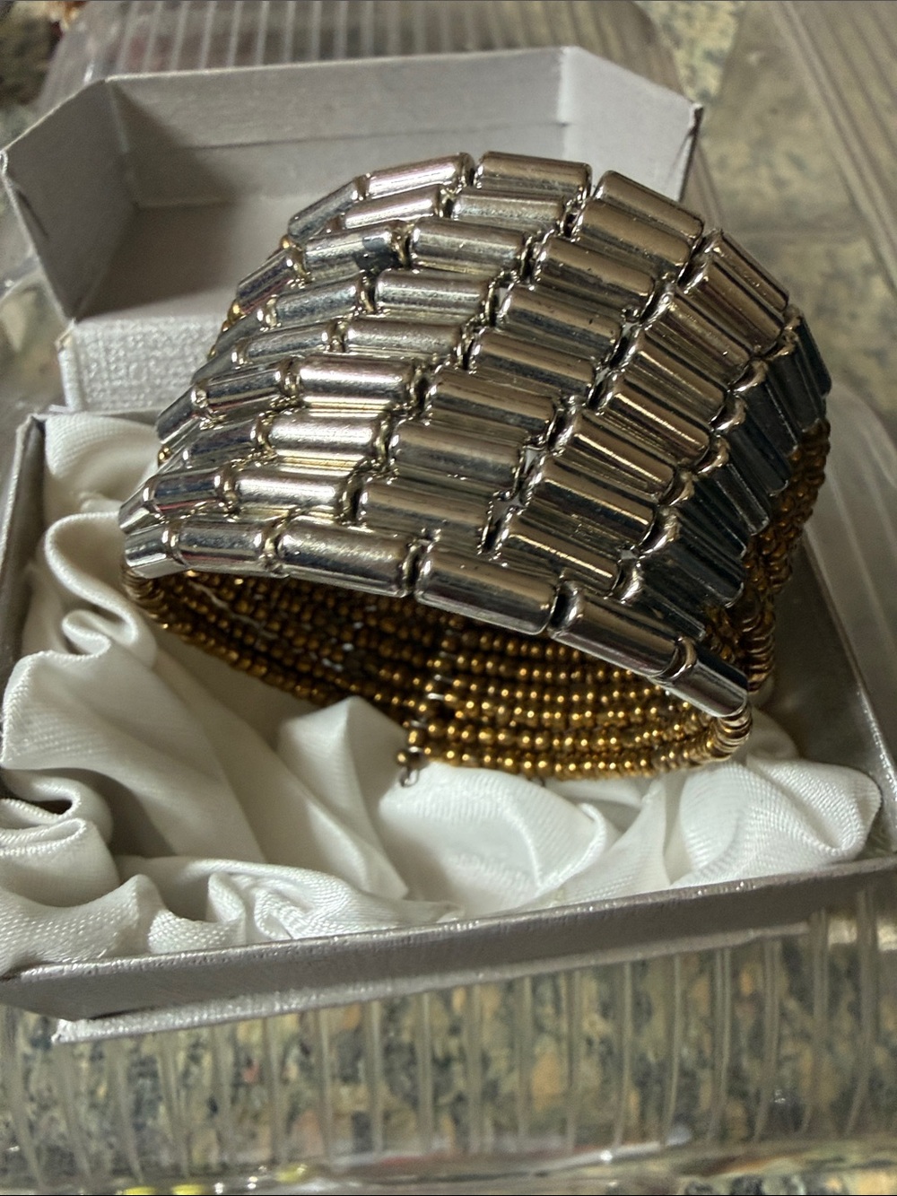 Silver and Gold Beaded Stretch Bracelet - Women Accessories